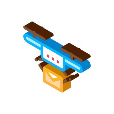 Drone Posta Teslimatı Posta Taşımacılık Şirketi Simge Vektörü izometrik işareti. renk izole edilmiş sembol çizimi