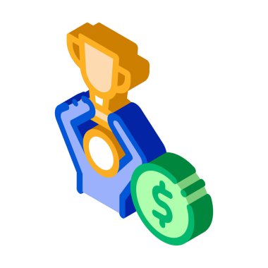 Man Galibiyet Ödülü ve Kumar İkon Vektörü izometrik işareti. renk izole edilmiş sembol çizimi