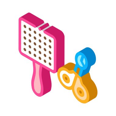 Hayvan Tarak ve Makas Simge Vektörü. Isometric Pet tarak ve makas işareti. renk izole edilmiş sembol çizimi