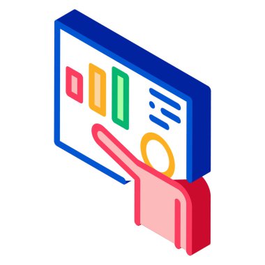 İstatistik Simge Vektörü Sözcüsü. İstatistik işaretli Isometric Sözcüsü. renk izole edilmiş sembol çizimi