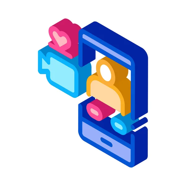 Vídeo Romântico Chamando Vetor Ícone Isométrica Sinal Chamada Vídeo Romântico — Vetor de Stock