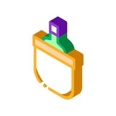 Şişe Soğutma Kovası Simgesi Vektörü 'nde İç. Soğutma kovasında Isometric içecek şişesi tabelası. renk izole edilmiş sembol çizimi