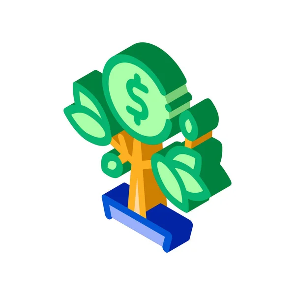 金钱树桩Icon向量 等距货币树桩标志 彩色隔离符号图解 — 图库矢量图片