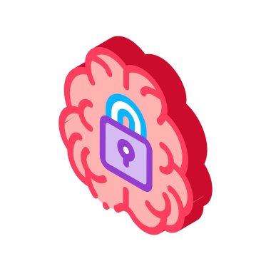 Beyin ve kilitlenmiş izometrik ikon vektör çizimi