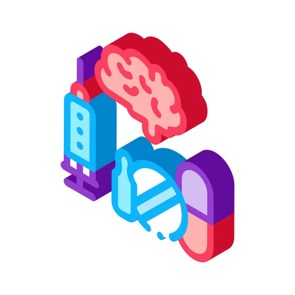 Ilustración de vector de icono isométrico cerebro, jeringa y píldoras — Vector de stock