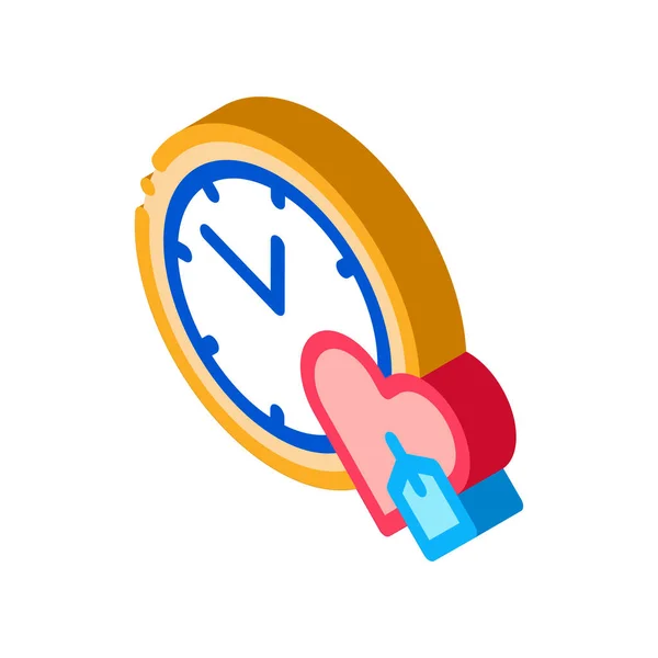 Clock Time Heart Icon Vektor Isometrische Uhrzeit Herzzeichen Farbe Isoliert — Stockvektor