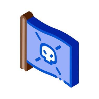 Korsan Bayrağı Simgesi Vektörü. İzometrik Korsan Bayrağı işareti. renk izole edilmiş sembol çizimi