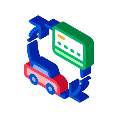 Araba Kredi Kartı Simgesi Vektörü. İzometrik araba kredi kartı izometrik işareti. renk izole edilmiş sembol çizimi