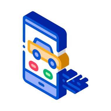 Araba Telefonu Ekran Simgesi Vektörü. İzometrik izometrik işaret var. renk izole edilmiş sembol çizimi