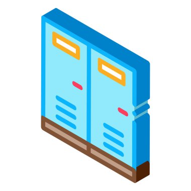 Soyunma Odaları Simge Vektörü. Isometric Soyunma Odaları tabelası. renk izole edilmiş sembol çizimi