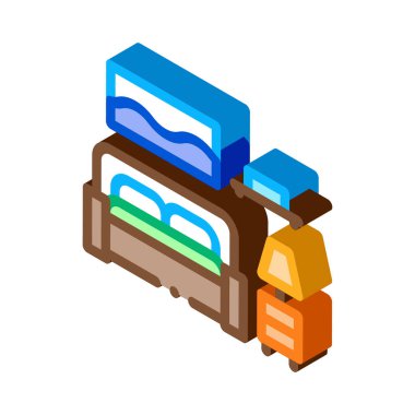 Yatak odası ikon vektörü. İzometrik yatak odası tabelası. renk izole edilmiş sembol çizimi