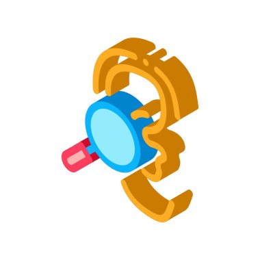 Test Simgesi Vektörü 'nü duy. Isometric İşitme Testi işareti. renk izole edilmiş sembol çizimi