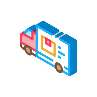 Kurye Kamyonu Simge Vektörü. Isometric Courier Truck tabelası. renk izole edilmiş sembol çizimi