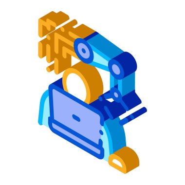 Robot Simgesi Vektörü programlanıyor. Isometric Programlama Robot işareti. renk izole edilmiş sembol çizimi