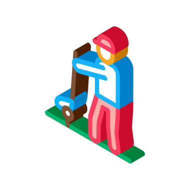 Golf Simgesi Vektörü Oynayan Adam. Isometric Man golf tabelasını çalıyor. renk izole edilmiş sembol çizimi