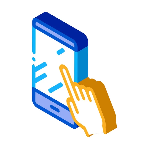 Icône Téléphone Tactile Main Vecteur Isometric Hand Touch Phone Signe — Image vectorielle