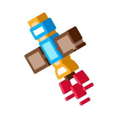 Uydu Topografi Aracı Simge Vektörü. Cep telefonu bağlantısı işareti için Isometric Uydu Kozmik Ekipmanı. renk izole edilmiş sembol çizimi