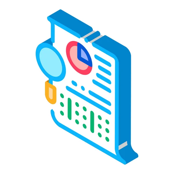 Statistiker Dateiforschung Icon Vector Isometrisches Statistikdokument Mit Infografik Und Lupe — Stockvektor