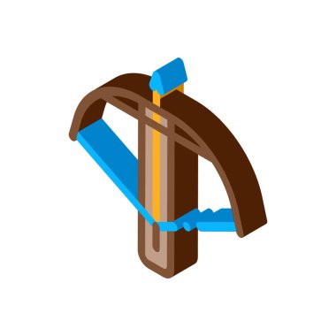 Arbalet Okçuluk Ekipman Simgesi Vektörü. Isometric Ortaçağ Atış Yaylı Silahlar Çizgisel Piktogram. Tabanca işareti. renk izole edilmiş sembol çizimi