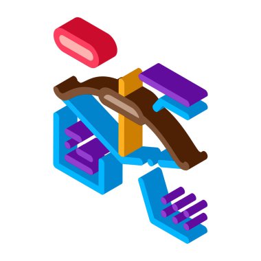 Yay ve Ok Karakteristik Simge Vektörü. Isometric Atletizm Okçuluğu Özellikli Kart Şeması tabelası. renk izole edilmiş sembol çizimi