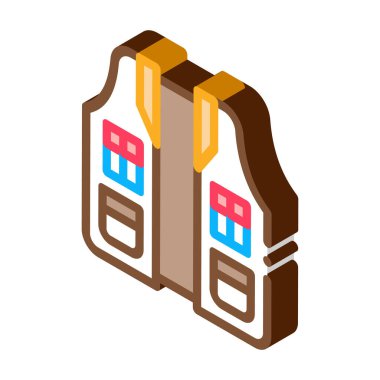 Hunter Vest Simge Vektörü. Isometric Avcı Yeleği tabelası. renk izole edilmiş sembol çizimi