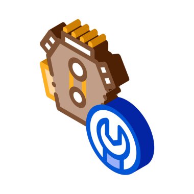 Motor Tamiri Simgesi Vektörü. Isometric Motor Tamir tabelası. renk izole edilmiş sembol çizimi