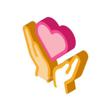 Eller Kalbi Tut Simge Vektörü. Isometric Hands Hold Heart işareti. renk izole edilmiş sembol çizimi