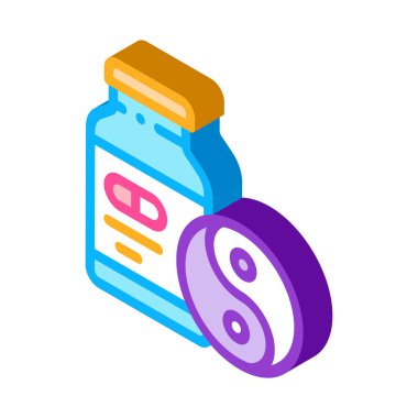 Sakinleştirici haplar ikon taşıyıcı. Isometric Yatıştırıcı hap işareti. Renklendirilmiş Sembol İllüstrasyonu