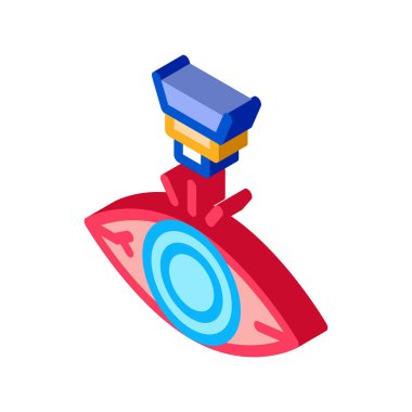 Lazer Göz Tedavi Simgesi Vektörü. Isometric Lazer Göz Tedavi İşareti. Renklendirilmiş Sembol İllüstrasyonu