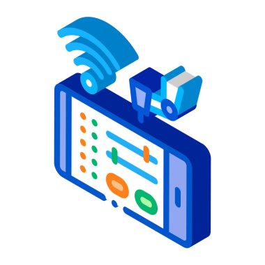 Wi-fi ikon vektörü üzerinden telefon ayarları. Kablosuz ağ ile izometrik telefon ayarları. renk izole edilmiş sembol çizimi