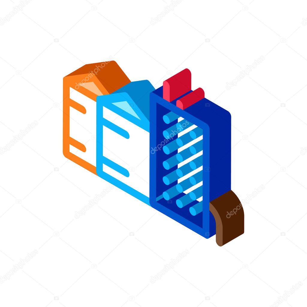 heaters with residential buildings isometric icon vector illustration
