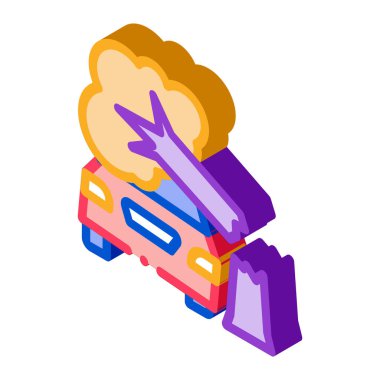 araba ağaç izometrik ikon vektör çizimine çarptı