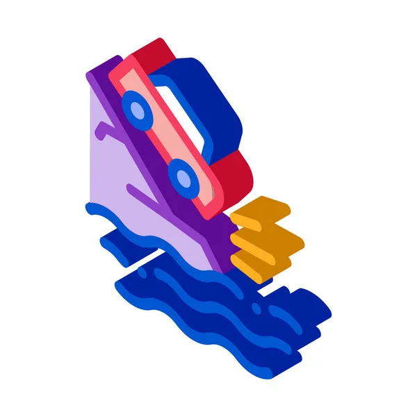 절벽날으는 자동차 isometric icon vector illustration — 스톡 벡터