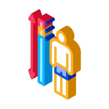 İnsan yüksekliği ölçümü izometrik ikon vektör çizimi