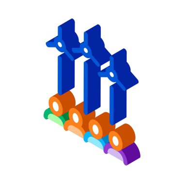 Genel rüzgar enerjisi teknisyenleri izometrik ikon vektör çizimi gözden geçir