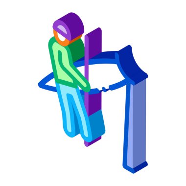 Sigorta izometrik ikon vektör illüstrasyonuna sahip erkek işçi