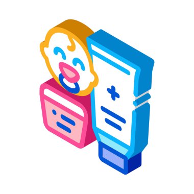 Bebek bakımı izometrik ikon vektör çizimi için tıbbi kozmetik ürünler