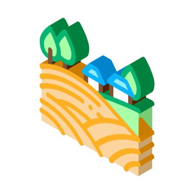 Köy izometrik ikon vektör illüstrasyonunda saman yığını