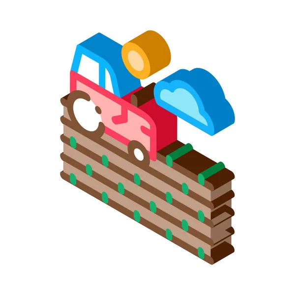 ( 영어 ) tractor on field isometric icon vector illustration — 스톡 벡터