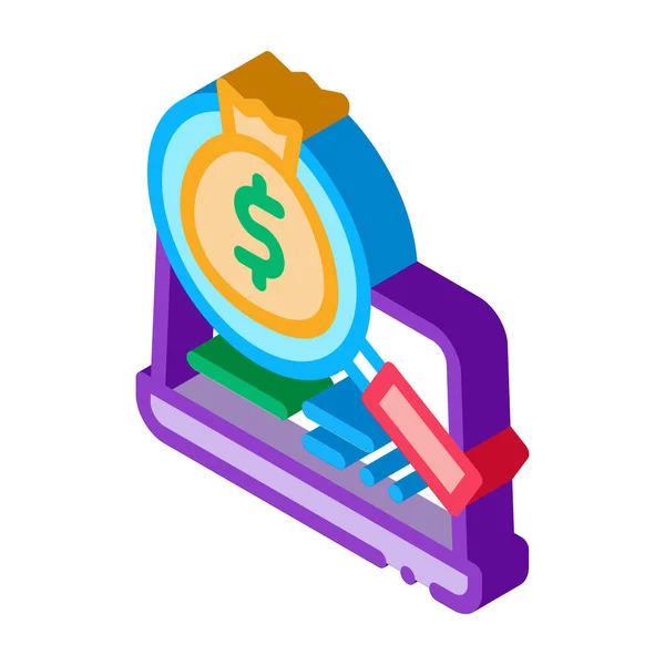 Détection de l'argent dans l'icône isométrique ordinateur illustration vectorielle — Image vectorielle