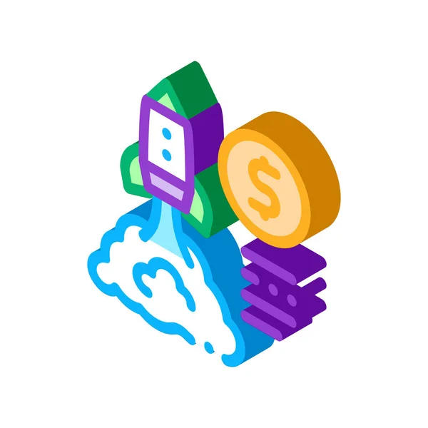 화폐 혜성 비행 isometric icon vector illustration — 스톡 벡터