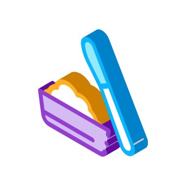 Tabaktaki peynir ve bıçak izometrik ikon vektör çizimi