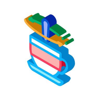 Çay fincanında karıştırma kaşığı izometrik ikon vektör çizimi