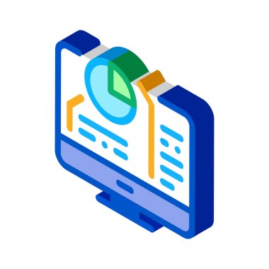 Bilgisayar izometrik ikon vektör illüstrasyonunda pasta grafiği