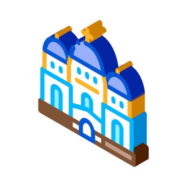 Kubbeleri izometrik ikon vektör illüstrasyonlu Hıristiyan tapınağı