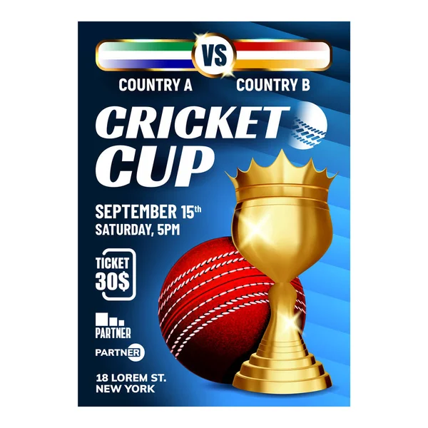 Cricket Championship Cup Folleto Banner Vector — Vector de stock