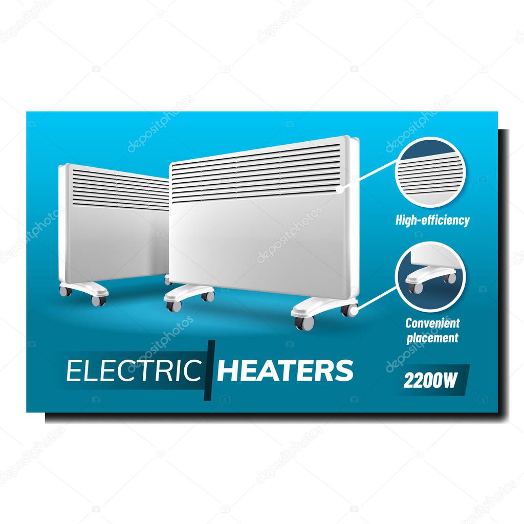 Electric Heaters Bright Promotional Poster Vector