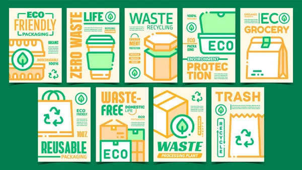 Eco Friendly Packaging Promo Posters Set Vector — Archivo Imágenes Vectoriales