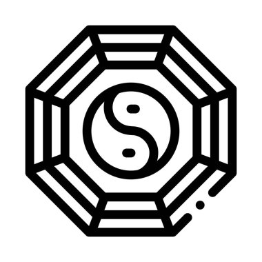 Yin yang desenli halı üst görünüm ikon vektörü. Üzerinde yin yang desenli bir halı var. izole edilmiş sınır sembolü çizimi