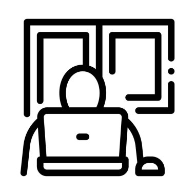 Çalışma odası ikon vektöründeki pencere camı. Pencere camı çalışma odası tabelasında. izole edilmiş sınır sembolü çizimi